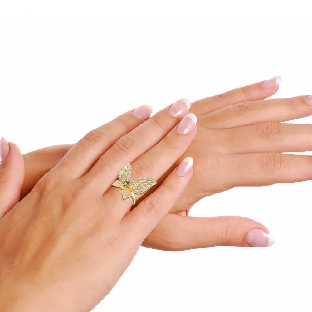 Rachel Glauber Butterfly Ring Women 14K‎ Gold Plated Black Cubic Zirconia Gold 8